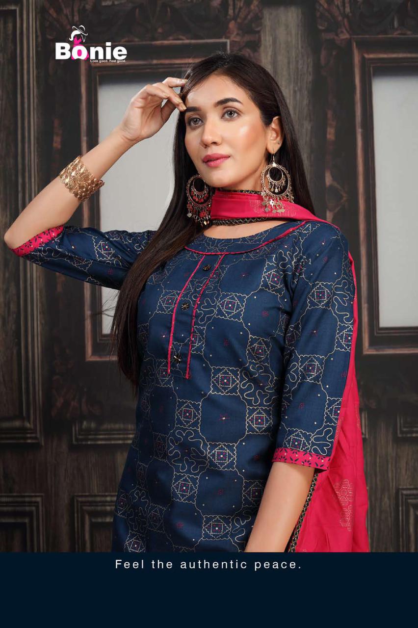 Bonie Meena 2 Latest Fancy Casual Wear Finest Quality Of Rayon Heavy Gold Printed Kurtis With Skirt Collection 